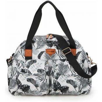 Geanta pentru mamici, Trend, Cu compartimente si buzunare, Cu salteluta de infasat, 44.5 x 16x 30.5 cm, Black and white