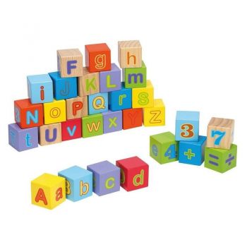 Joueco - Cuburi lemn certificat FSC Alfabetul, 12 luni+, 30 piese, Multicolor