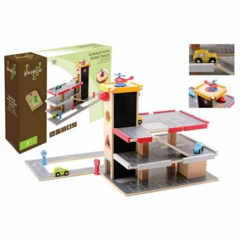 Joueco - Garaj cu 20 accesorii, lemn, 3 ani+, 44.8x11x 37.5 cm, Multicolor