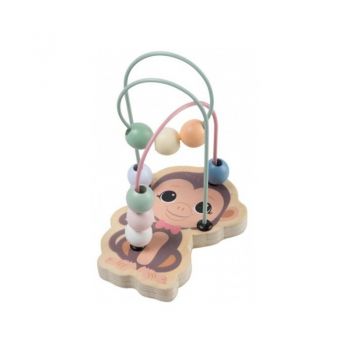 Joueco - Jucarie pentru motricitate Maimuta, lemn certificat FSC, 12x15 cm, 12 luni+, Multicolor