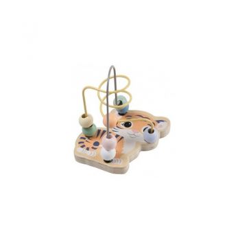 Joueco - Jucarie pentru motricitate Tigru, lemn certificat FSC, 12x15 cm, 12 luni+, Multicolor