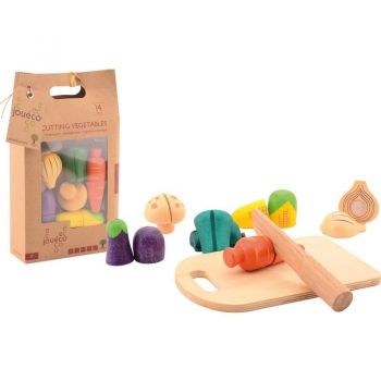 Joueco - Set Legume feliate cu inchidere arici velcro, lemn certificat FSC, 12 luni+, 14 piese, Multicolor