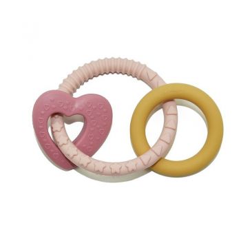 Jucarie de dentitie Love, Din silicon fara BPA, Racire in frigider, Roz