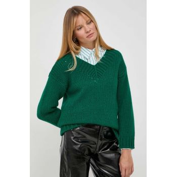 Luisa Spagnoli pulover de lana femei, culoarea verde, călduros