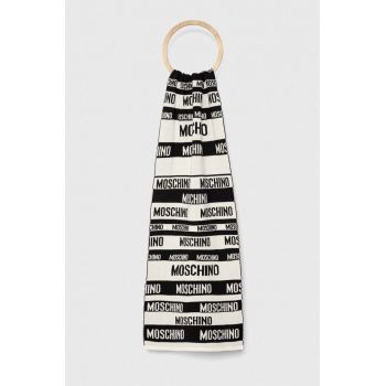Moschino esarfa de lana culoarea alb, modelator