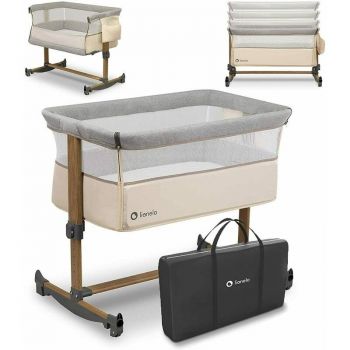 Patut co-sleeper Leonie Cu sistem de leganare, Cu setare unghiulara, Reglabil in 5 pozitii pe inaltime, Beige Sand