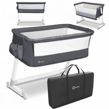 Patut co-sleeper Theo 2 in 1, Cu setare unghiulara, Reglabil in 5 pozitii pe inaltime, Dark Grey