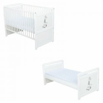 Patut lemn Girafa transformabil 120x60 cm, lemn, rezistent, saltea reglabila 3 nivele, Laterala, Alb