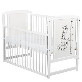 Patut lemn Timmi Girafa 120x60 cm, laterala culisanta, lemn, rezistent, saltea reglabila 3 nivele, Laterala, Alb