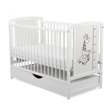 Patut lemn Timmi Girafa 120x60 cm, sertar, lemn, rezistent, saltea reglabila 3 nivele, Laterala, Alb