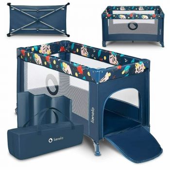 Patut pliant cu un nivel Stefi, Cu intrare laterala cu fermoar, 2 roti, 120x60 cm, Blue Navy