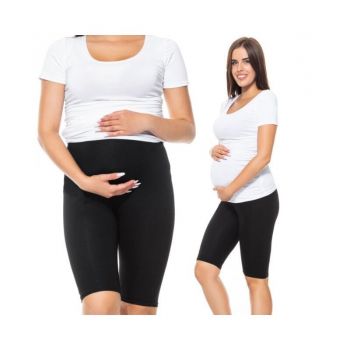 Qmini - Colanti scurti pentru gravide, Cu talie speciala, bumbac, Masura XL, Black