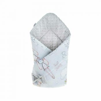 Qmini - Paturica de infasat cu fata dubla  Wrap, Nou-nascut, bumbac, 80x80 cm, Rabbit Night