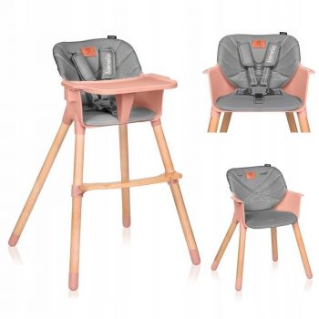 Scaun de masa din fag Koen, 2 in 1, Transformabil, Sustine 30 kg, 6 luni+, Roz