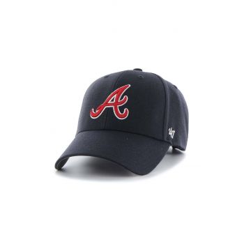 47brand șapcă din amestec de lână MLB Atlanta Braves culoarea bleumarin, cu imprimeu B-MVP01WBVRP-NY de firma originala