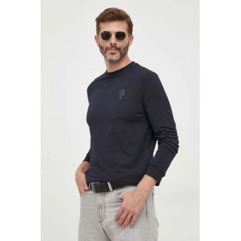 Karl Lagerfeld longsleeve barbati, culoarea albastru marin, cu imprimeu