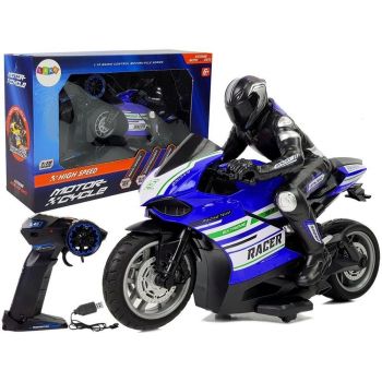 Motocicleta albastra RC sport, cu telecomanda 2.4G si 35m, LeanToys, 9072