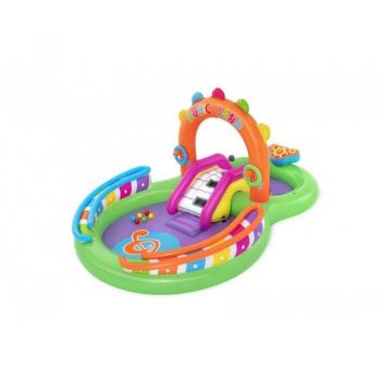 Piscina gonflabila pentru copii, de joaca, cu tobogan, 295x190x137 cm, Bestway Sing 'n Splash