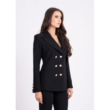 Sacou elegant negru prevazut cu doua randuri de nasturi