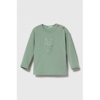 United Colors of Benetton longsleeve bebelusi culoarea verde, cu imprimeu