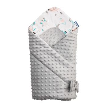 Paturica nou-nascut Sensillo Minky Wrap Animals Light Grey 80x80 cm