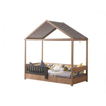 Patut Tineret MyKids Casuta Montessori Bois Natur 190x90 cm