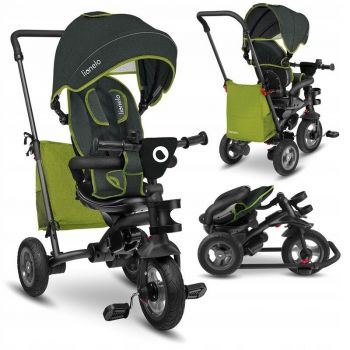 Tricicleta Tris Stone Green pedalare libera, Suport picioare, Control al directiei, reversibil, Rotire 360 grade, Pliabila, Gri