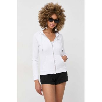 Armani Exchange bluza femei, culoarea alb, cu glugă, cu imprimeu