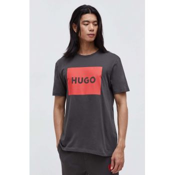 HUGO tricou din bumbac culoarea gri, cu imprimeu 50467952