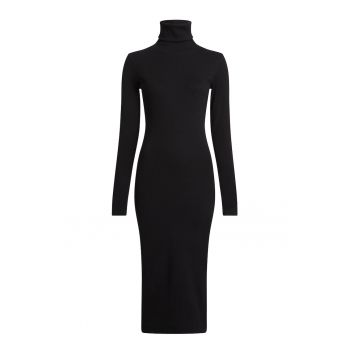 Rochie maxi din amestec de bumbac organic cu guler inalt