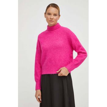 Samsoe Samsoe pulover de lână femei, culoarea roz, light, cu turtleneck de firma original