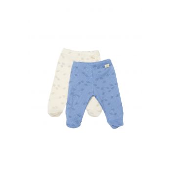 Set 2 pantalonasi cu botosei Printed, BabyCosy, 50% modal+50% bumbac, Ecru/Lavanda ieftin