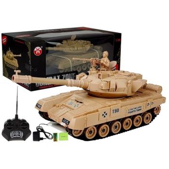Tanc RC de jucarie, cu telecomanda pentru copii, 1:28, maro, LeanToys, 4824