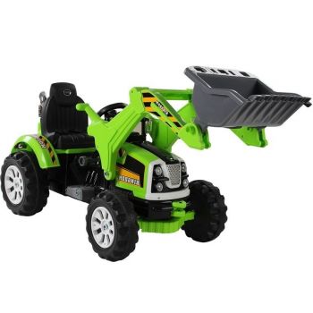 Tractor electric cu cupa pentru copii, verde, 2 motoare, greutate maxima 30 kg