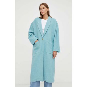 American Vintage palton femei, culoarea turcoaz, de tranzitie ieftin