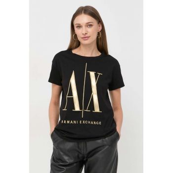 Armani Exchange tricou din bumbac culoarea negru