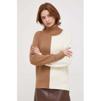 Artigli pulover femei, culoarea maro, cu guler de firma original