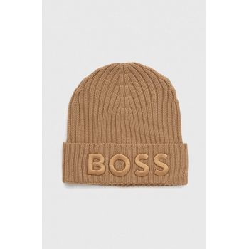 BOSS caciula de lana culoarea bej, de lana
