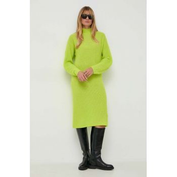 Boss Orange rochie din amestec de lana BOSS ORANGE culoarea galben, mini, drept