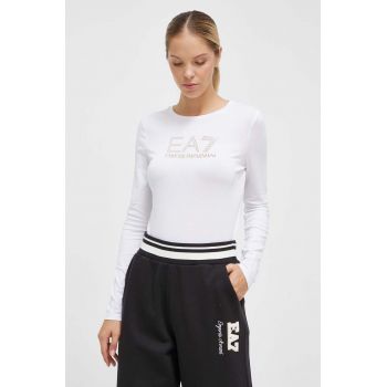 EA7 Emporio Armani longsleeve femei, culoarea alb