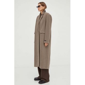 Herskind palton de lana Wanda culoarea bej, de tranzitie, oversize de firma original