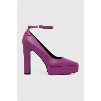 Karl Lagerfeld pantofi de piele SOIREE PLATFORM culoarea violet, cu toc drept, KL31710 de firma originali