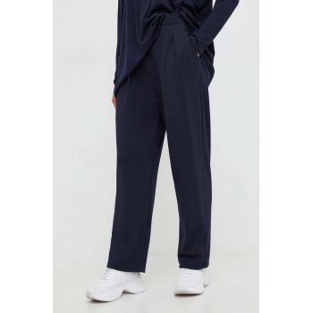 Max Mara Leisure pantaloni femei, culoarea albastru marin, drept, high waist