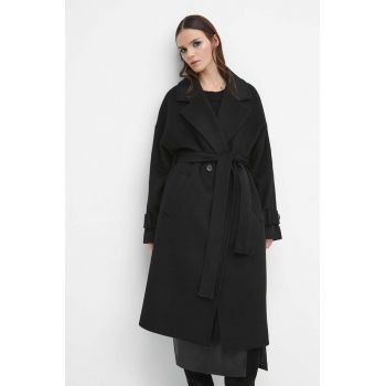 Medicine palton de lana culoarea negru, de tranzitie, oversize ieftin