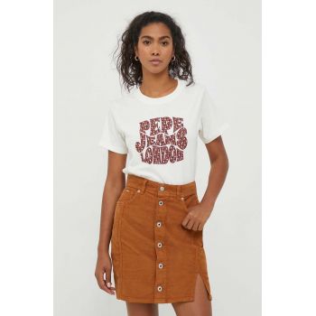 Pepe Jeans tricou din bumbac Claritza culoarea bej