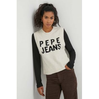 Pepe Jeans vesta din amestec de lana Denisse culoarea bej