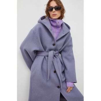 Samsoe Samsoe palton de lână culoarea violet, de tranziție, oversize de firma original