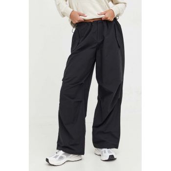 Tommy Jeans pantaloni femei, culoarea negru, lat, medium waist DW0DW16387