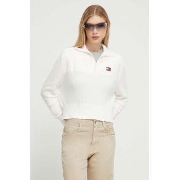 Tommy Jeans pulover femei, culoarea bej, cu turtleneck de firma original