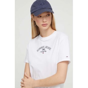 Tommy Jeans tricou din bumbac culoarea alb